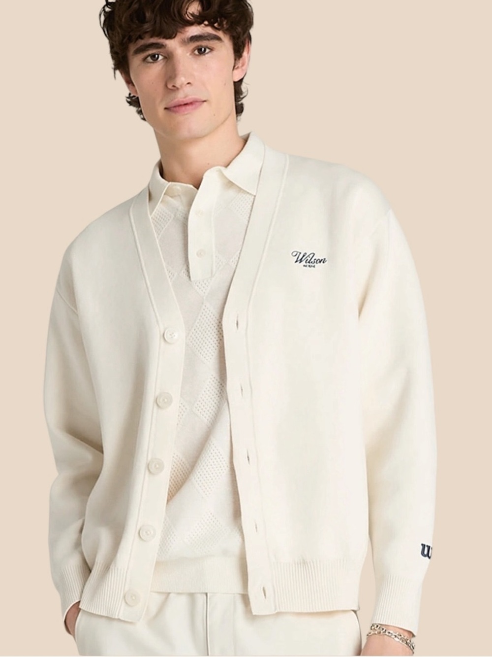 Wilson Men’s Westport Cardigan in Sandrift Cream Tennis Prep Country Club Medium